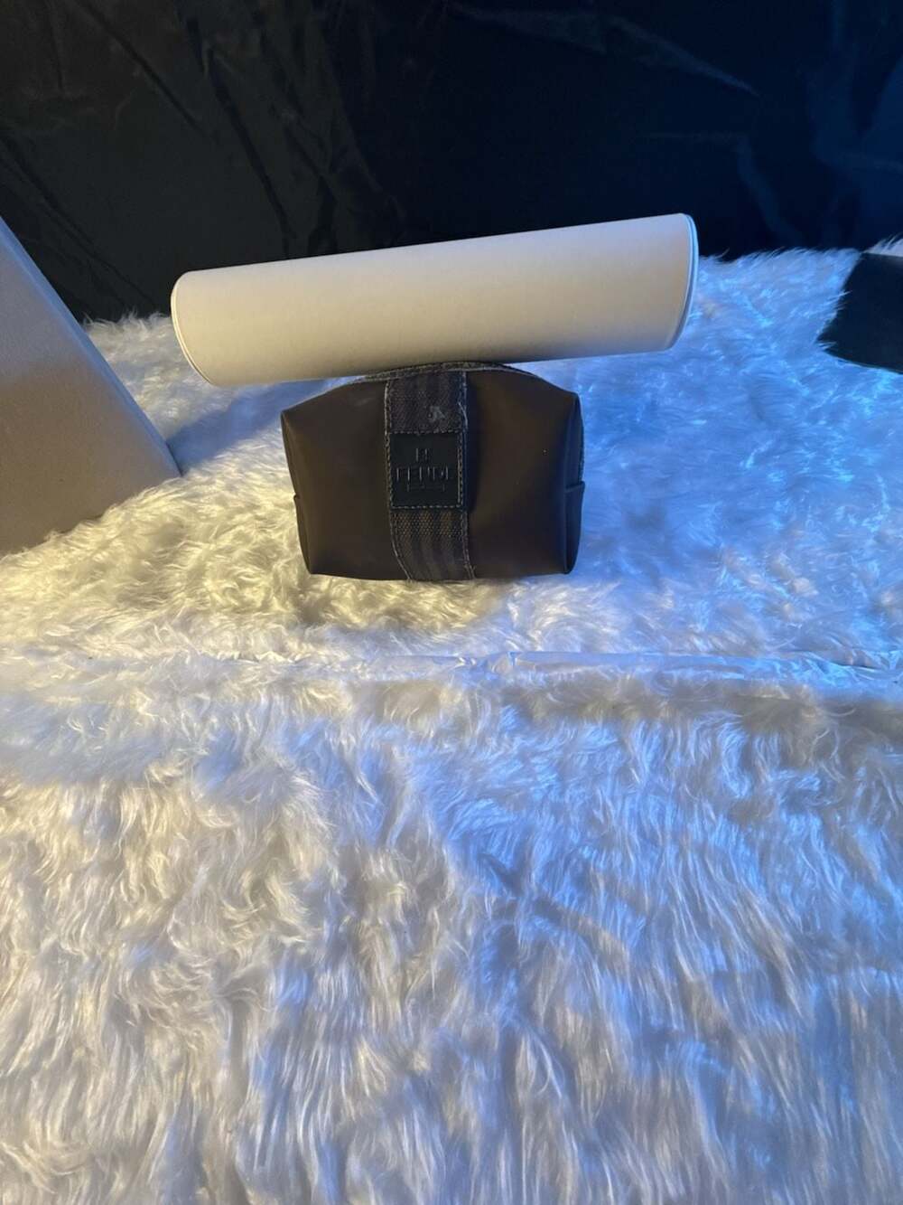 Fendi Roma 1925 Brown Nylon Cosmetic Pouch with Signature Logo Patch
